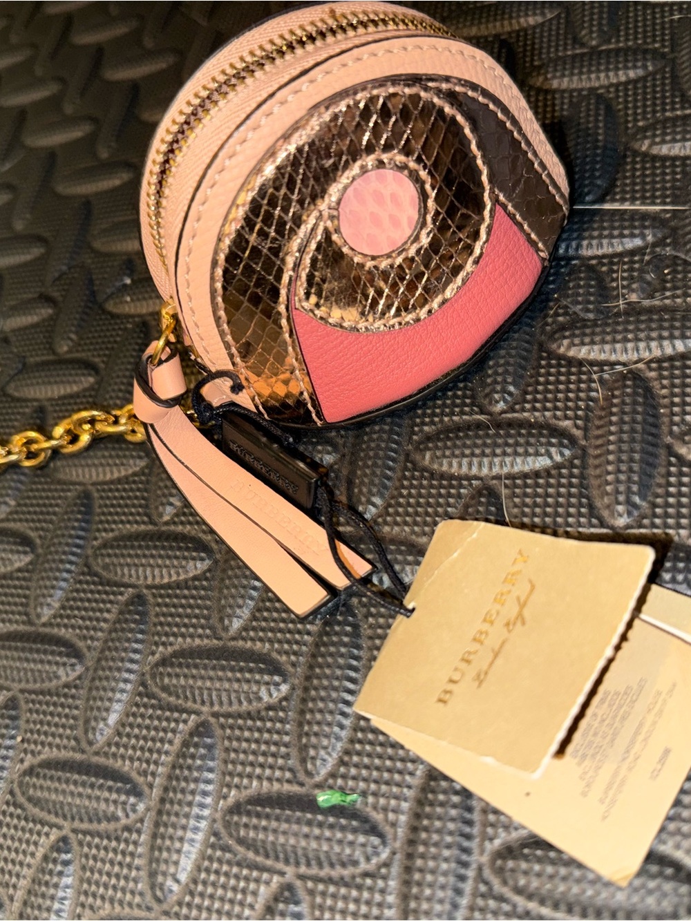 Burberry Pink and Metallic Snake-Accent Mini Coin Pouch with Chain